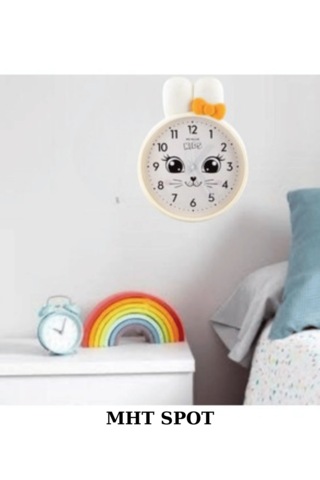 Gülen Kedi Figürlü Beyaz Çocuk Duvar Saati Beyaz