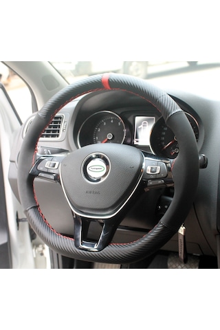 Yüzüklü Alcantara - Karbon Model Dikişli Oto Direksiyon Kılıfı