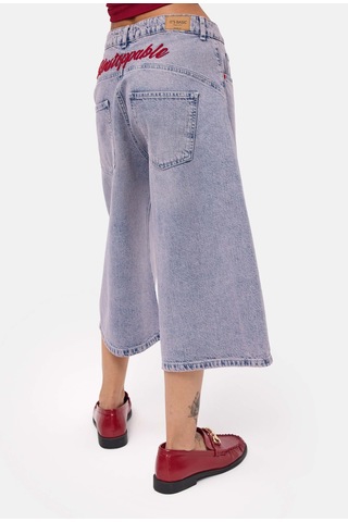 it's basic Kadın Kot Rengi 4s6-98 Süper Baggy Nakışlı Özel Tasarım Jort