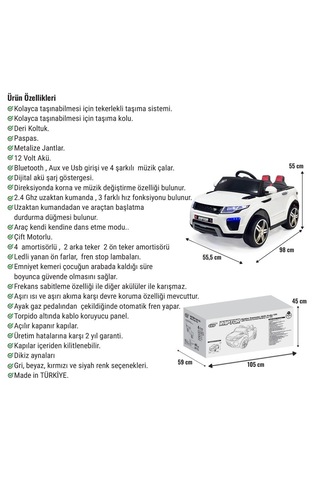 Akülü Araba 12 Volt Uzaktan Kumandalı Raptor Gt Deri Koltuk