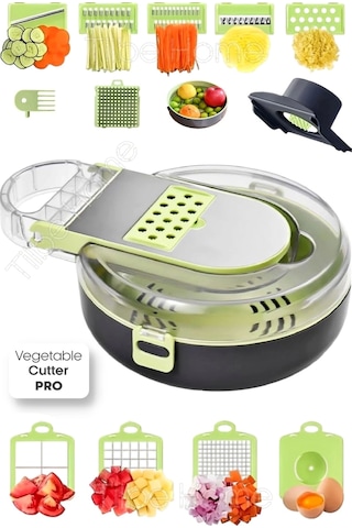 Tilbe Home Vegetable Cutter Pro Rende Sebze Soğan Küp Doğrayıcı Dilimleyici Hazneli Kesici Dicer Ren Soft Yeşil Siyah