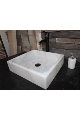 Afyon Beyaz Mermer Modern Kare Lavabo