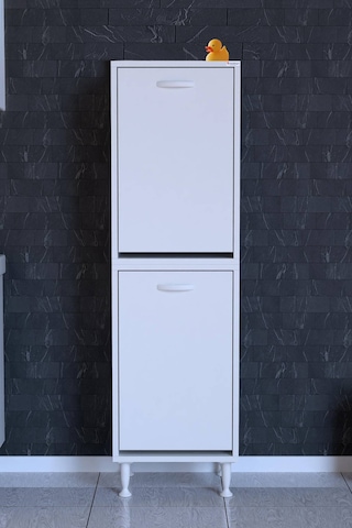 Deniz 2 Katlı Kirli Sepeti, Çok Amaçlı Banyo Dolabı - 50 X 138 X 32,5 Cm 50 Cm