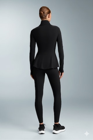 Gugus Kadın Light Warm Running Volanlı Fermuarlı Yüksek Yaka Spor Ceket Esnek Activewear Siyah