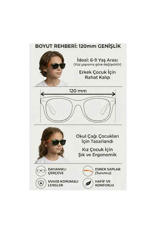Erkek Çocuk Kız Çocuk Yeşil Turuncu Polarize Güneş Gözlüğü 6-9 Yaş Aralığı