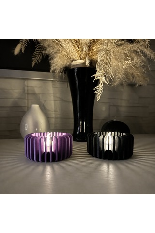 3d Baskı Modern Çizgili Mumluk - Tealight Mumluk 1 Adet -mor Renkli