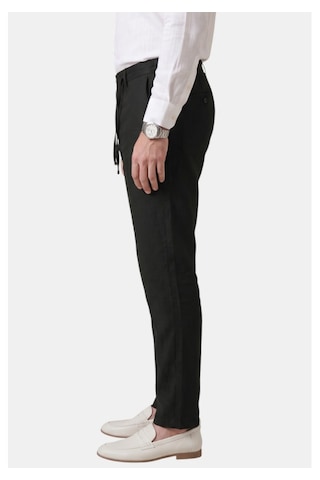 Deepsea Siyah Slim Fit Likralı Keten Dokulu Lastikli Belli İpli Yazlık Erkek Pantolon 2603001
