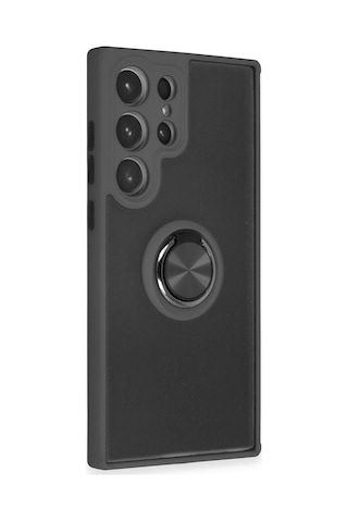 Newface - 984 - Samsung Galaxy Uyumlu S23 Ultra Kılıf Montreal Yüzüklü Silikon Kapak - Csmo-tex - - Siyah Sıyah