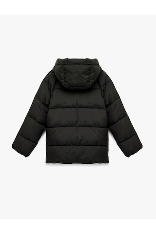 Koton İçi Polar Astarlı Uzun Kollu Fermuarlı Su İtici Kapüşonlu Oversize Şişme Mont Siyah 6wak20164ew