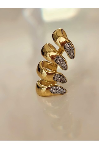 Eva Takı Store Dalga Model Zirkon Taşlı Deliksiz Kıkırdak Küpe Altın