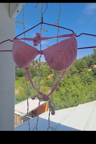 Ceymora Kadın El Emeği Pembe Bikini Üstü Bağlamalı Pembe Pembe