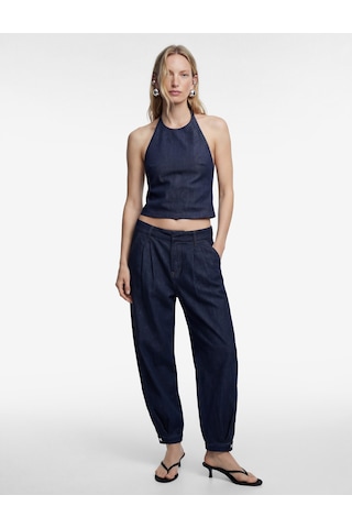 Koton Kolsuz Pamuklu Denim Halter Yaka Bluz Koyu İndigo 6sal30011md Dark Indigo