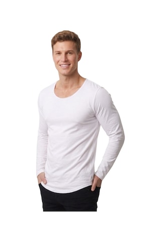 Deepsea Erkek Beyaz %95 Pamuk Slim Fit Kesik Açık Yaka Likralı Penye Sweatshirt Oval Kesim 2602299