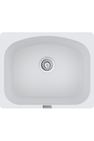 Polex Cristalüx Granit Evye P-OL60 Beyaz Tezgah Altı Ve Tezgah Üstü Kare Mutfak Evyesi 60x49.5 CM