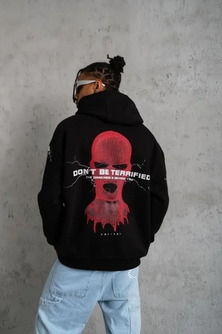 Veraura Lifestyle Erkek Maske Baskılı Kapüşonlu Sweat - Siyah
