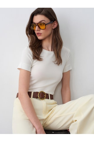 Dilvin 32637 Bisiklet Yaka T-shirt-ekru