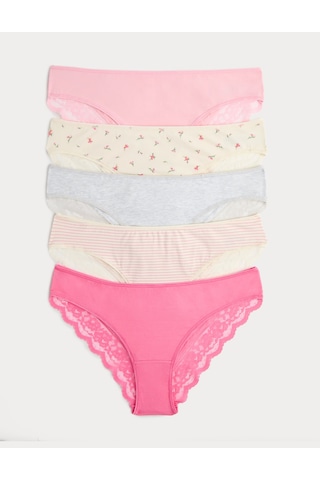 Marks & Spencer 5'li Dantel Detaylı Brazilian Külot Seti T61005184B Pembe Mix
