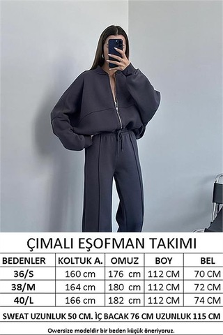 Neşeli Butik Kadın 3 İplik İçi Pamuklu Kışlık Eşofman Takımı Gts018 - Antrasit Antrasit