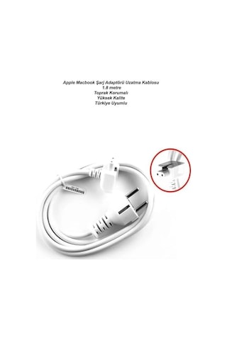 Macbook Uyumlu Şarj Adaptörü Uzatma Kablosu 1.8m Toprak Korumalı, Tr Fiş, Galvanizli Kalaylı Kablo