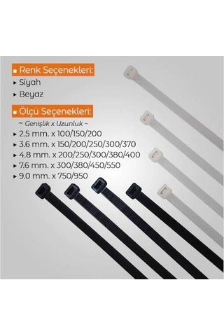 Çetsan 4.8X200 Siyah Kablo Bağı Plastik Cırt-100 Adet
