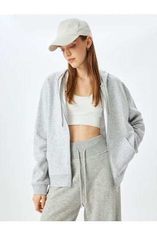 Koton Oversize Kapüşonlu Uzun Kollu Spor Sweatshirt Gri Melanj 5sak10097nk Gri Melanj