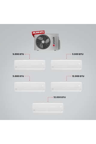 Arçelik 1+5 Multi Sistem 36100 MD Pro Dış Ünite 3 Adet 9 BTU Beyaz + 2 Adet 12 BTU Beyaz İç Üniteler Duvar Tipi Klima
