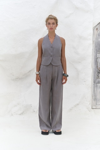 Mai Collection Mai Studios Co. Dena Sırt Dekolteli Antrasit Keten Yelek Pantolon Takım Antrasit
