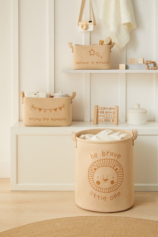 Ocean Home Textile 3'lü Çocuk Odası Sevimli Aslan Jüt Keten Kumaş Sepet Set 1 Adet 24 x 17 x 14 / 1 Adet 30 x 21 x 18 / 1 Adet 33 x 40 cm