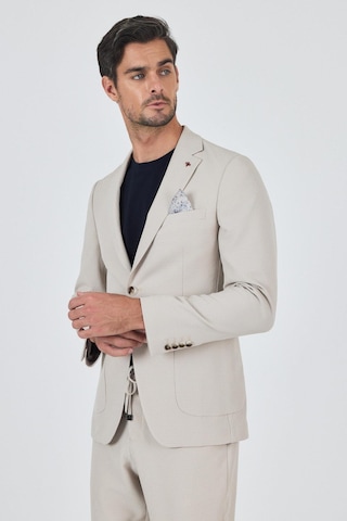 İmza Bej Mono Yaka Kendinden Desenli 2 Düğme Casual Esnek Slim Fit Takım Elbise 1001250174 Bej