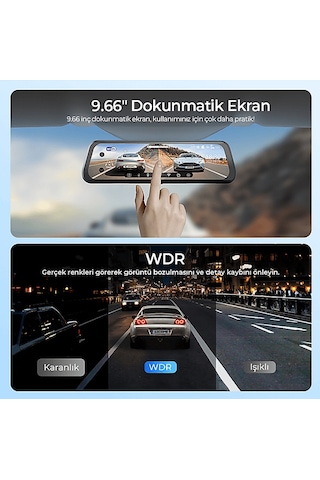 Azdome Ar09 4k 2 Kameralı 9.6 İnç Dokunmatik Ekran Tam Ayna Araç İçi Kamera