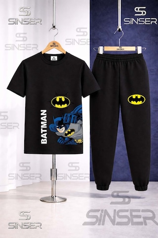 Ss Sinser Çocuk Batman Yan Yumruk Yazı Byk Baskılı Tişort Eşofman Takımı Siyah