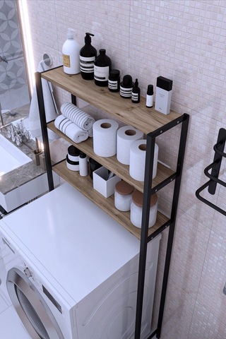 Nova Çamaşır Makinesi Üstü Düzenleyici Raf Banyo Dolabı Rafı Makina Üstü Dolap Raf Ceviz