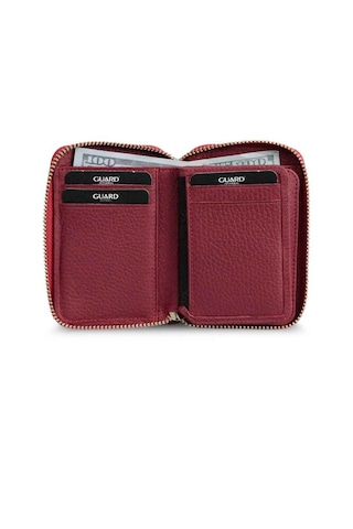 Guard Leather Guard Fermuarlı Kırmızı Deri Mini Cüzdan