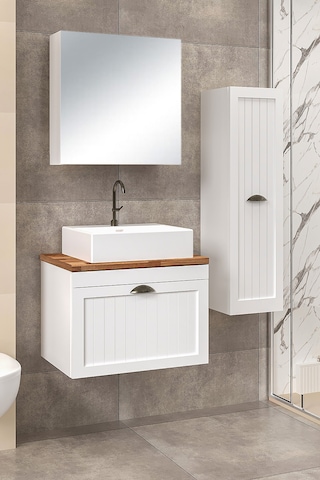 %100 Mdf 65 Cm Aren Banyo Dolabı + 30 Cm Aren Boy Dolabı Beyaz