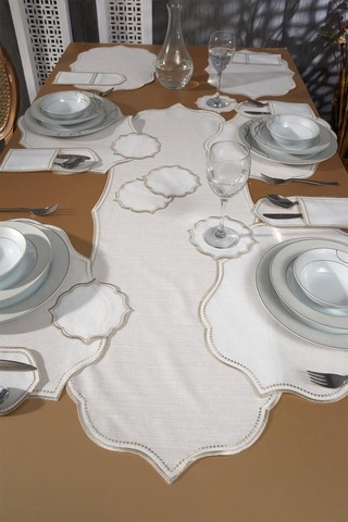 Damla Keten Nakışlı Amerikan Servis Takımı 19 Parça Bej Bej