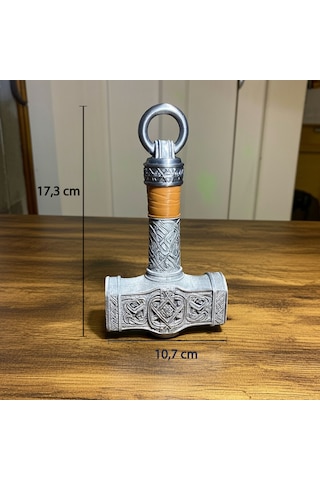 İskandinav Mitolojisi Thor Un Çekici Mjölnir - Antik Gümüş Kaplama Dekoratif Obje 17,3 X 10,7 Cm