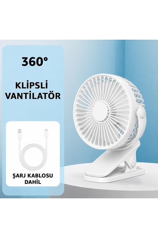 1800 Mah Bataratyalı Usb Mini Vantilatör Fan Klipsli Sabitleme - 360 Ayarlanabilir - Ultra Güçlü Hava Akımı İle