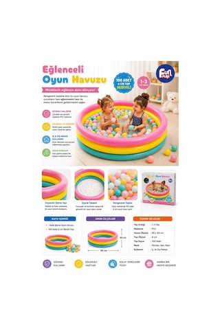 Eğlenceli Oyun Havuzu Şişme Top Havuzu 100 Adet 6 Cm Top Hediyeli Çocuk Oyun Alanı 1-3 Yaş 90 Cm