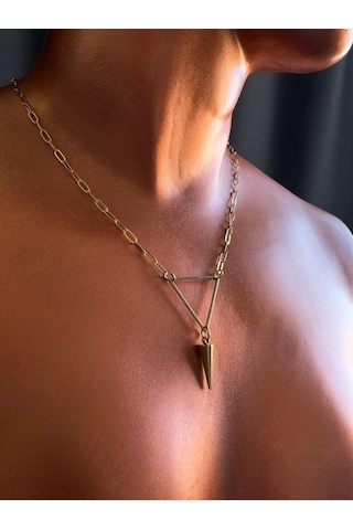 Üçgen Şekilli Paperclip Ataş Çelik Zincir Kolye Glorius Serisi Gold