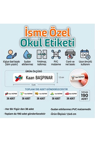 Okul Etiketi Isme Özel Kalem Defter Etiketi Araç Temalı -190 Adet Çok Renkli
