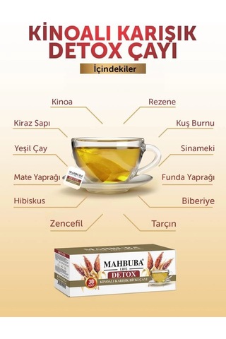 Mahbuba Kinoalı Karışık Detox Diyet Glutensiz Form Bitki Çayı 1 Aylık - 30 Kullanım Net 60gr X 3