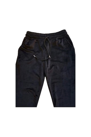 Royaleks Parlak Kadife Cepli Pantolon Eşofman Pijama Altı Unisex Lastikli Paça Siyah
