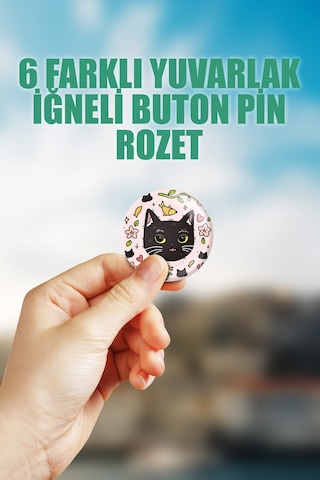Kedili Rozet Çanta Süsü Rozet İğneli Buton Rozet Seti 6 Adet Altılı