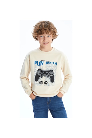 LC Waikiki Lcw Kids Bej Bisiklet Yaka Erkek Çocuk Sweatshirt Ten Rengi