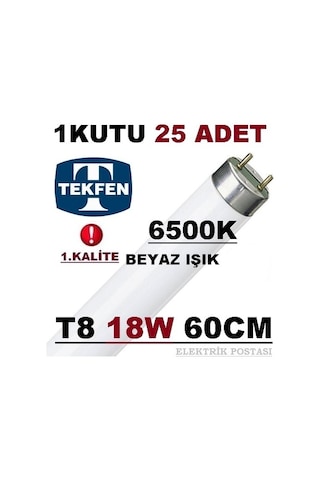 Tekfen T8 18W Eski Tip Floresan Ampul 60Cm Beyaz Işık 6500K Elp