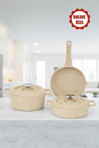 Smart Baby Series 5 Parça Mini Döküm Tencere Seti Cappucıno 14 Cm Fırın&Ocak Uyumlu