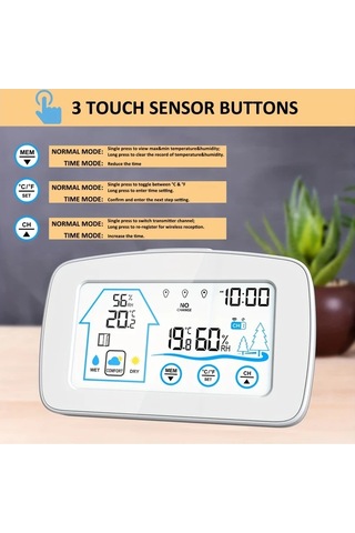 Boatshop1 Beyaz Kablosuz Ic Dis Mekan Termometre Higrometre Dijital Renkli Ekran Hava Istasyonu