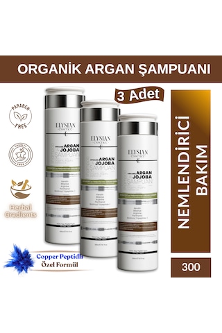 Elysian Essence Organik Argan & Jojoba Şampuanı 3 Adet - Copper Peptidli Saç Bakımı - Kırılma Karşıtı 300 Ml Tüm Saç Tipleri Tüm Saç Tipleri