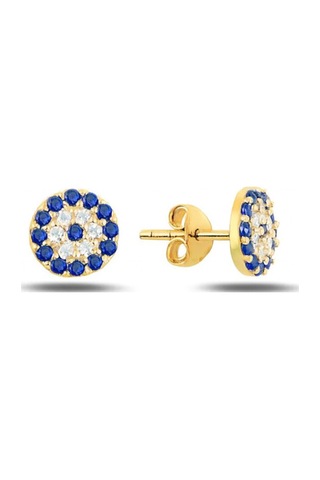Çekirdekjewelry 925 Ayar Gümüş Minik Nazar Çivili Küpe Sarı