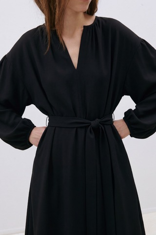 Suud Collection Siyah Meggie V Yaka Uzun Elbise